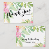 サンキュータイポグラフィピンクフローラ結婚式の引き出物 エンクロージャーカード (正面/裏面)