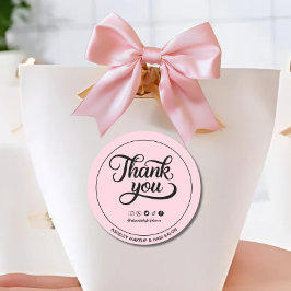 サンキュータイポグラフィブラシフォントパステル赤面ピンク ラウンドシール