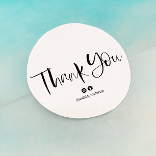 サンキュータイポグラフィブラシフォント白黒 ラウンドシール