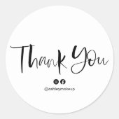 サンキュータイポグラフィブラシフォント白黒 ラウンドシール (正面)