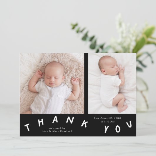 サンキュータイポグラフィブラックフォト誕生 案内状 (スタンド正面)