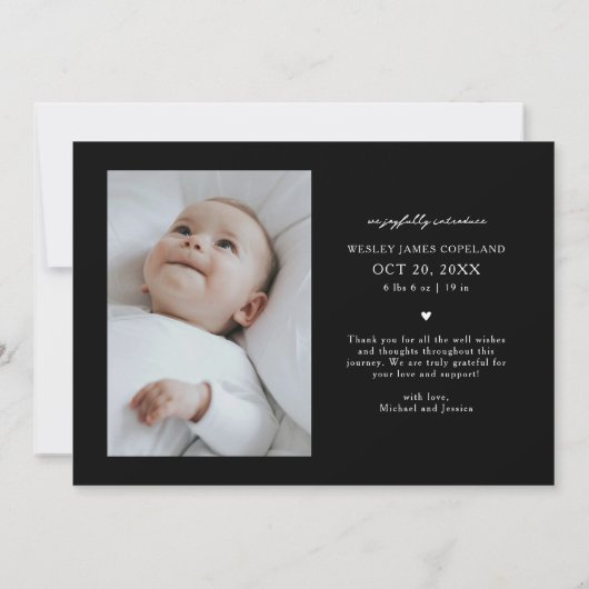 サンキュータイポグラフィブラックフォト誕生 案内状 (裏面)