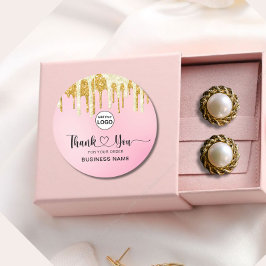 サンキュータイポグラフィーブラッシュローズゴールドグリッターオンブル ラウンドシール