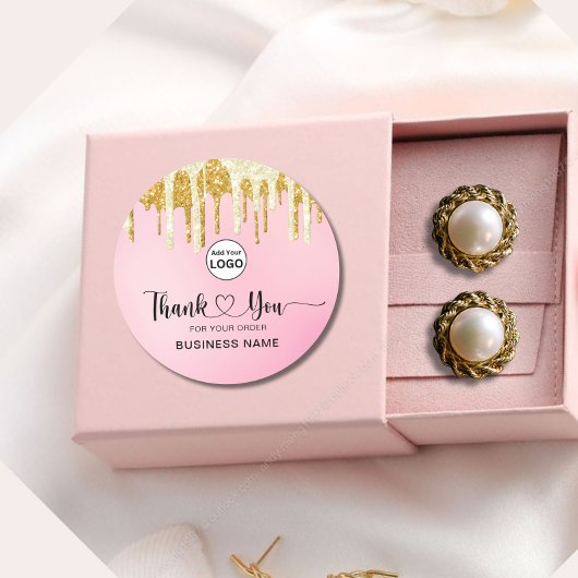 サンキュータイポグラフィーブラッシュローズゴールドグリッターオンブル ラウンドシール