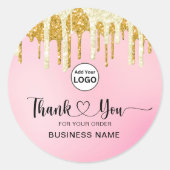 サンキュータイポグラフィーブラッシュローズゴールドグリッターオンブル ラウンドシール (正面)