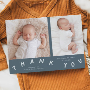 サンキュータイポグラフィ石板ブルー誕生写真 案内状