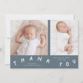 サンキュータイポグラフィ石板ブルー誕生写真 案内状 (正面)