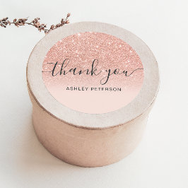 サンキュータイポグラフィ赤面バラ金ゴールドグリッター グラデーション ラウンドシール