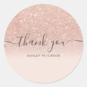サンキュータイポグラフィ赤面バラ金ゴールドグリッター グラデーション ラウンドシール (正面)
