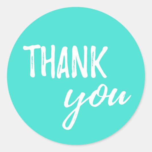 サンキューターコイズホワイトブラシストロークタイポグラフィ ラウンドシール (正面)