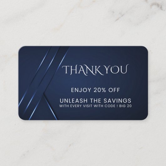 サンキューダークブルーモダン 割引カード (正面)