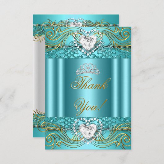 サンキューティール（緑がかった色）ブルー金ゴールドキンセアニェラ サンキューカード (正面/裏面)