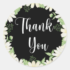 サンキューデイジーフラワーブラッククラシックラウンドスティック ラウンドシール