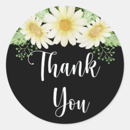 サンキューデイジーフラワーブラック ラウンドシール