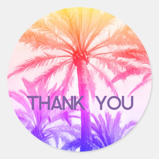 サンキュートロピカルパームツリーレトロ80s夏 ラウンドシール (正面)