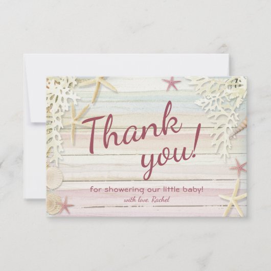 サンキュートロピカルビーチシーシェルベビーシャワー サンキューカード (正面)