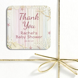 サンキュートロピカルビーチシーシェルベビーシャワー スクエアシール