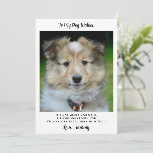 サンキュードッグウォーカーシンプルかわいいカスタムペット写真 カード (スタンド正面)