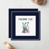サンキューネイビーブルーフローラかわいい犬 ノートカード (正面/裏面インサイチュ)