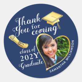サンキューネイビーブルーホワイト金ゴールド卒業パーティー ラウンドシール