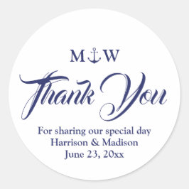 サンキューネイビーブルー白航海のいかり結婚ズ ラウンドシール