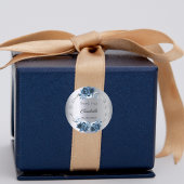 サンキューネイビーブルー花模様銀色の冬 ラウンドシール