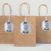 サンキューネイビーブルー花模様銀色の冬 ラウンドシール