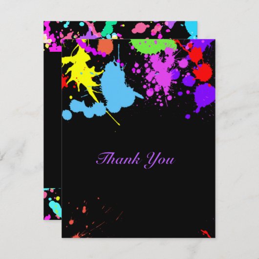 サンキューネオンかわいらしグリーンピンクレッドターコイズ サンキューカード (正面/裏面)