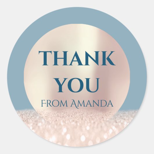 サンキューネームクラスローズ赤面スモーキーブルーグリッター ラウンドシール (正面)