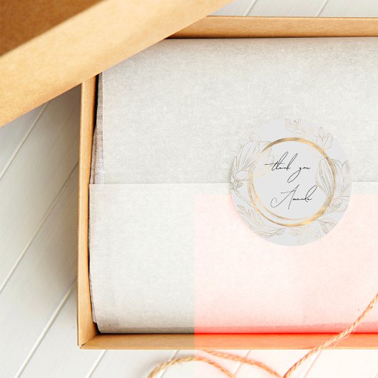 サンキューネームグレーフローラフレームサークルパステルクラ ラウンドシール