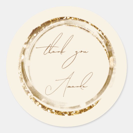 サンキューネームシール金ゴールドカリグラフィブラウンパステル ラウンドシール (正面)