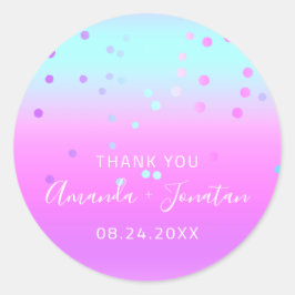 サンキューネームデイトブルーピンクパステル紙吹雪 ラウンドシール