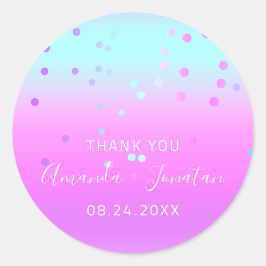 サンキューネームデイトブルーピンクパステル紙吹雪 ラウンドシール (正面)