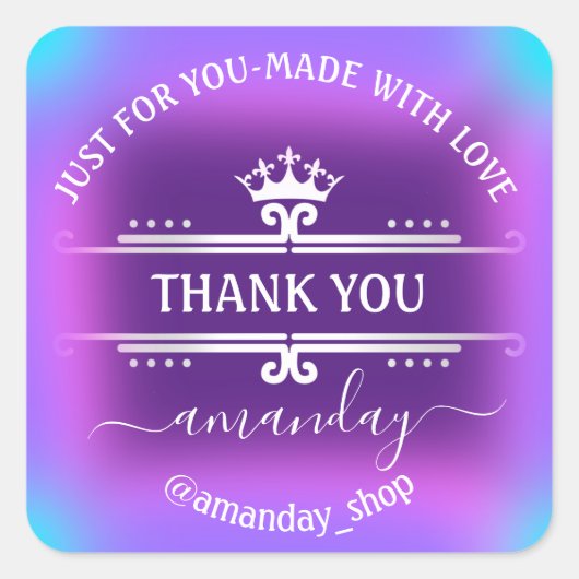 サンキューネームブティックショップクラウン王室のパープル スクエアシール (正面)