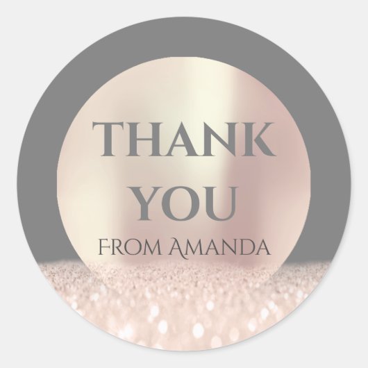 サンキューネームホワイトローズ赤面グレーグリッター ラウンドシール (正面)