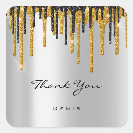 サンキューネーム結婚のシルバーグレー金ゴールドドライブ スクエアシール (正面)
