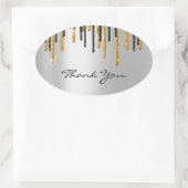 サンキューネーム結婚のシルバーグレー金ゴールドドライブ 楕円形シール (バッグ)