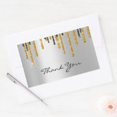 サンキューネーム結婚のシルバーグレー金ゴールドドライブ 長方形シール (封筒)