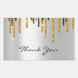 サンキューネーム結婚のシルバーグレー金ゴールドドライブ 長方形シール