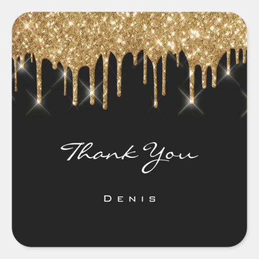 サンキューネーム結婚美しいブラック スクエアシール (正面)