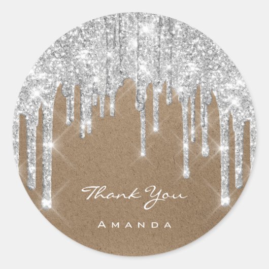 サンキューネーム16ブライダルグレーシルバー紙クラフト ラウンドシール (正面)