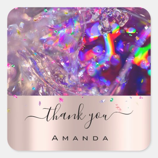 サンキューネーム16ブライダルパープルバラレインボー スクエアシール (正面)