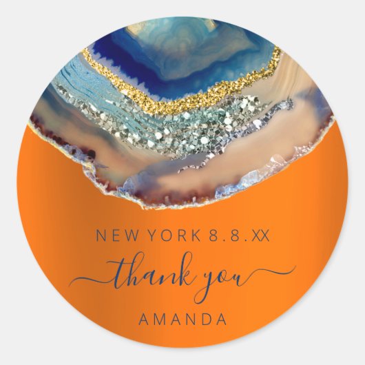 サンキューネーム16thブライダルグリッター金ゴールドネイビー ラウンドシール (正面)