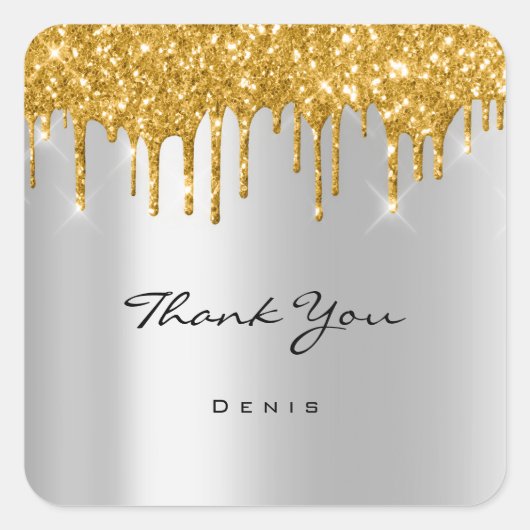 サンキューネーム16thブライダルシャワー金ゴールドシルバー スクエアシール (正面)