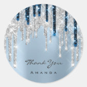 サンキューネーム16thブライダルシルバーグリッターネイビー ラウンドシール (正面)