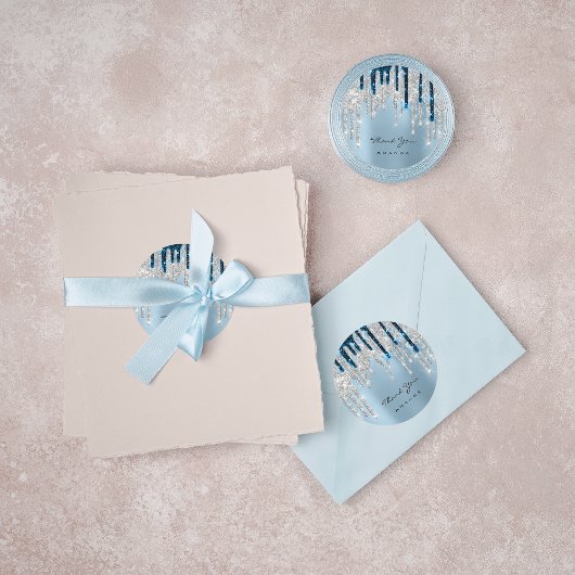 サンキューネーム16thブライダルシルバーグリッターネイビー ラウンドシール