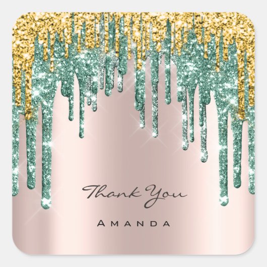 サンキューネーム16thブライダルバラグリッターティール（緑がかった色）緑 スクエアシール (正面)