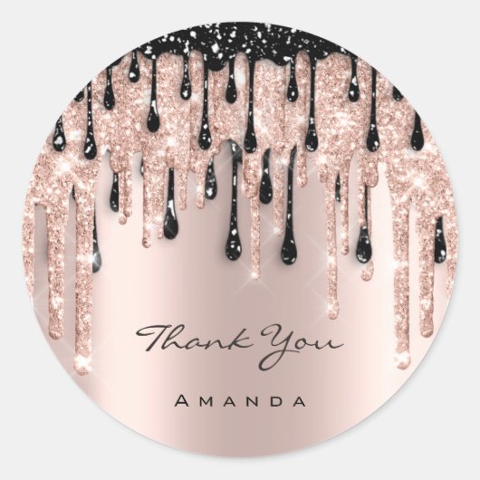 サンキューネーム16thブライダルバラグリッターブラック ラウンドシール (正面)