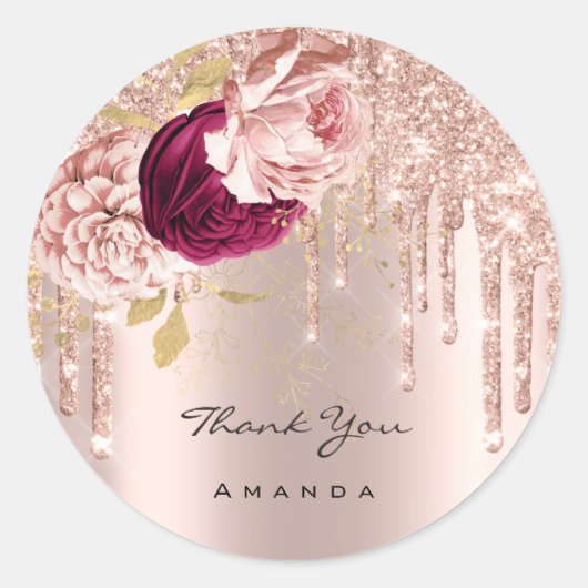 サンキューネーム16thブライダルバラグリッター花 ラウンドシール (正面)