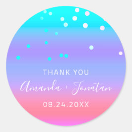 サンキューネームDate Blue Pink Aquaピンク紙吹雪 ラウンドシール